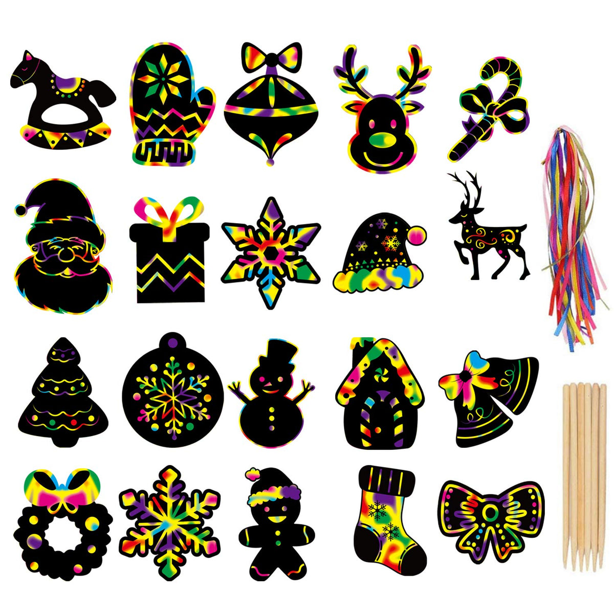 LOKIPA Christmas scratch paper set showing 80-piece kit for festive DIY decorations