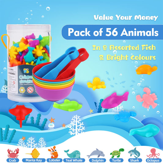 Lokipa color sorting cups with ocean creatures supports color recognition play.