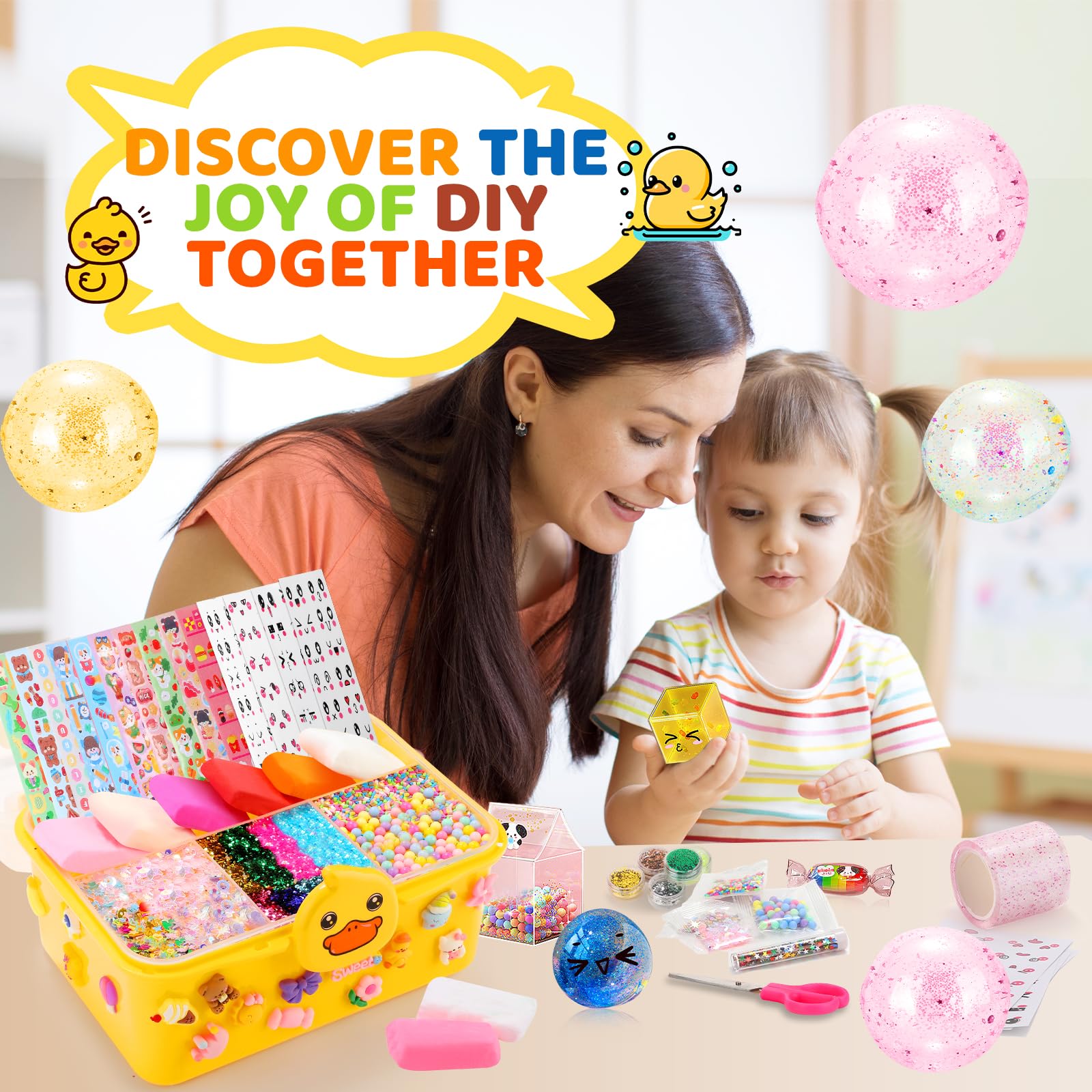 Lokuc Duck Theme Nano Tape Bubble Kit glitter particles add shimmer to crafts.