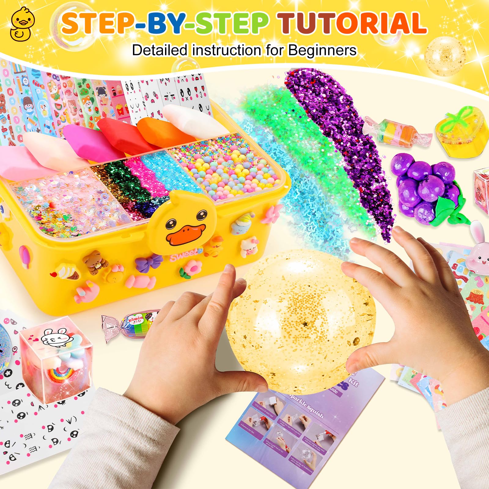 Lokuc Duck Theme Nano Tape Bubble Kit 3D stickers sparkle on craft surfaces.