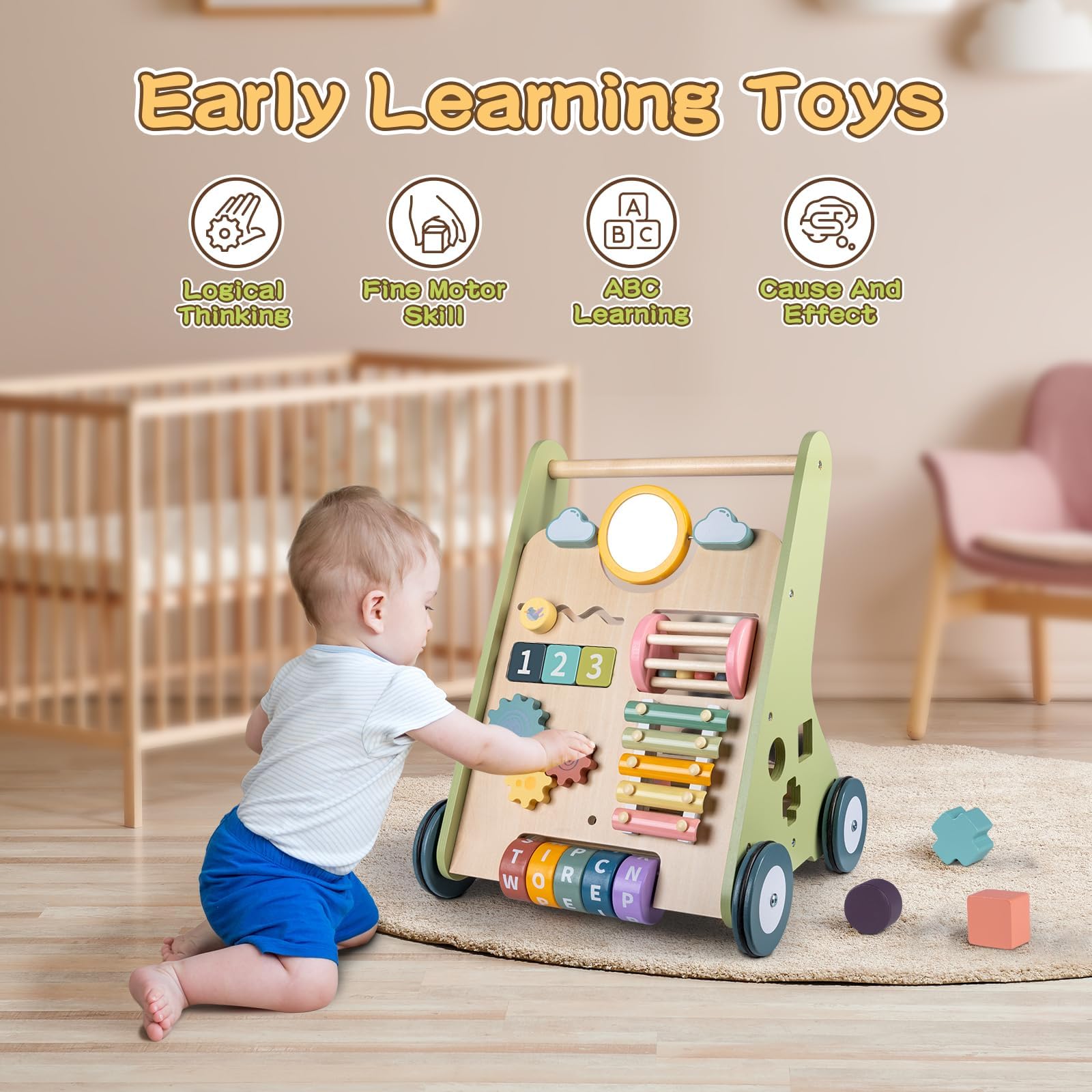 LOL-FUN Montessori activity center with mirror and xylophone for curious learning