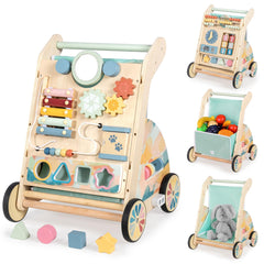 LOL-FUN wooden baby walker with double-sided busy board for independent play
