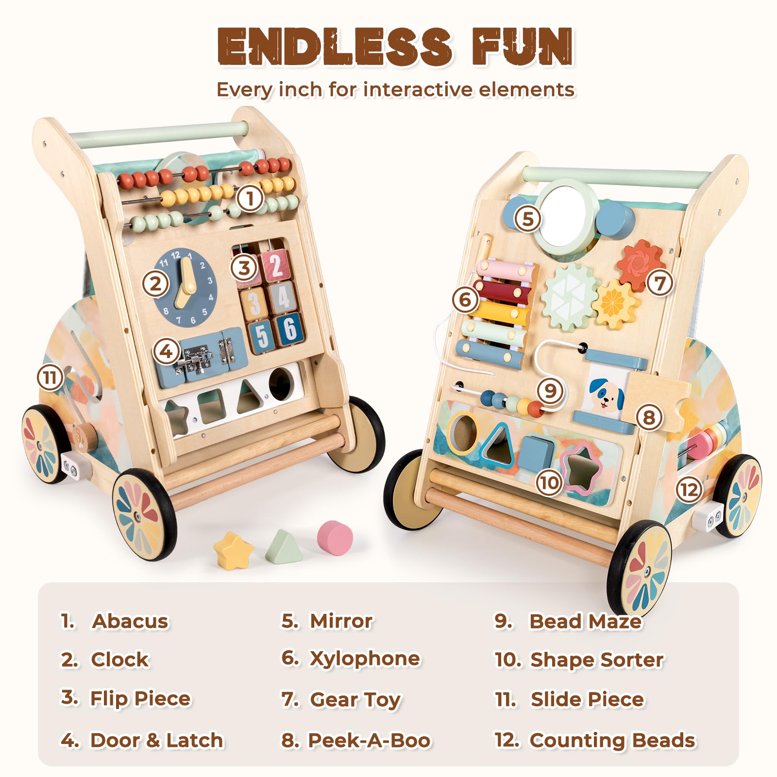LOL-FUN solid wood walker with rounded edges prioritizes safety and durability