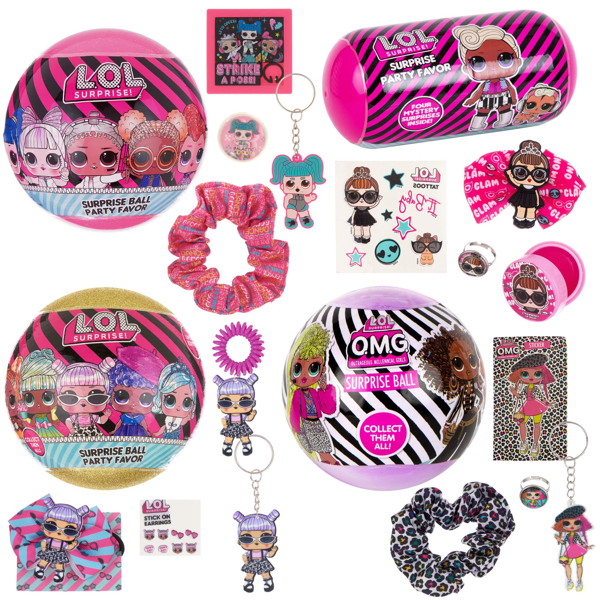 L.O.L. Surprise! 4-pack unboxing moment with colorful surprise balls for excitement.