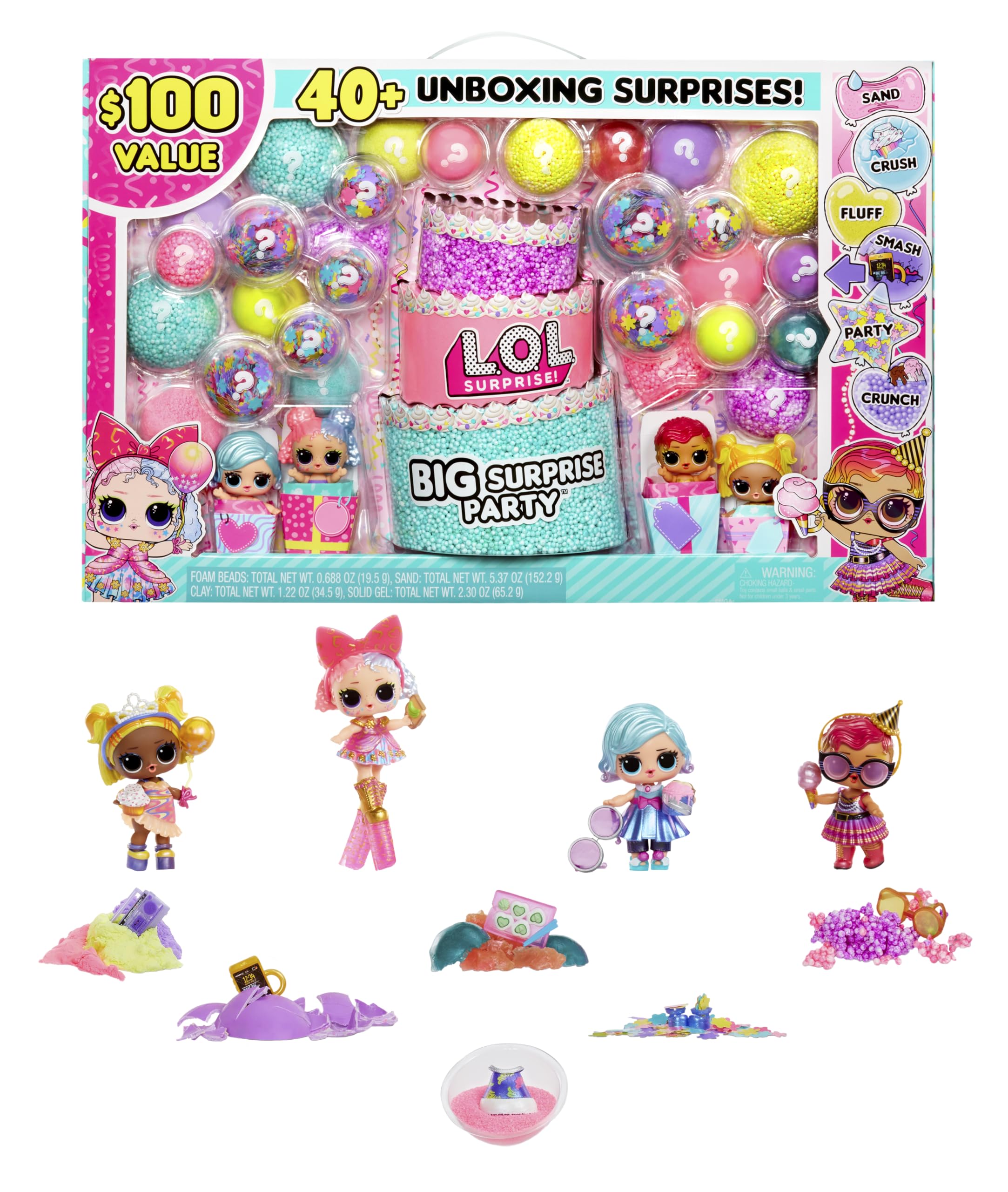 L.O.L. Surprise Big Party ball unboxing reveals four dolls and 40 surprises for imaginative play.