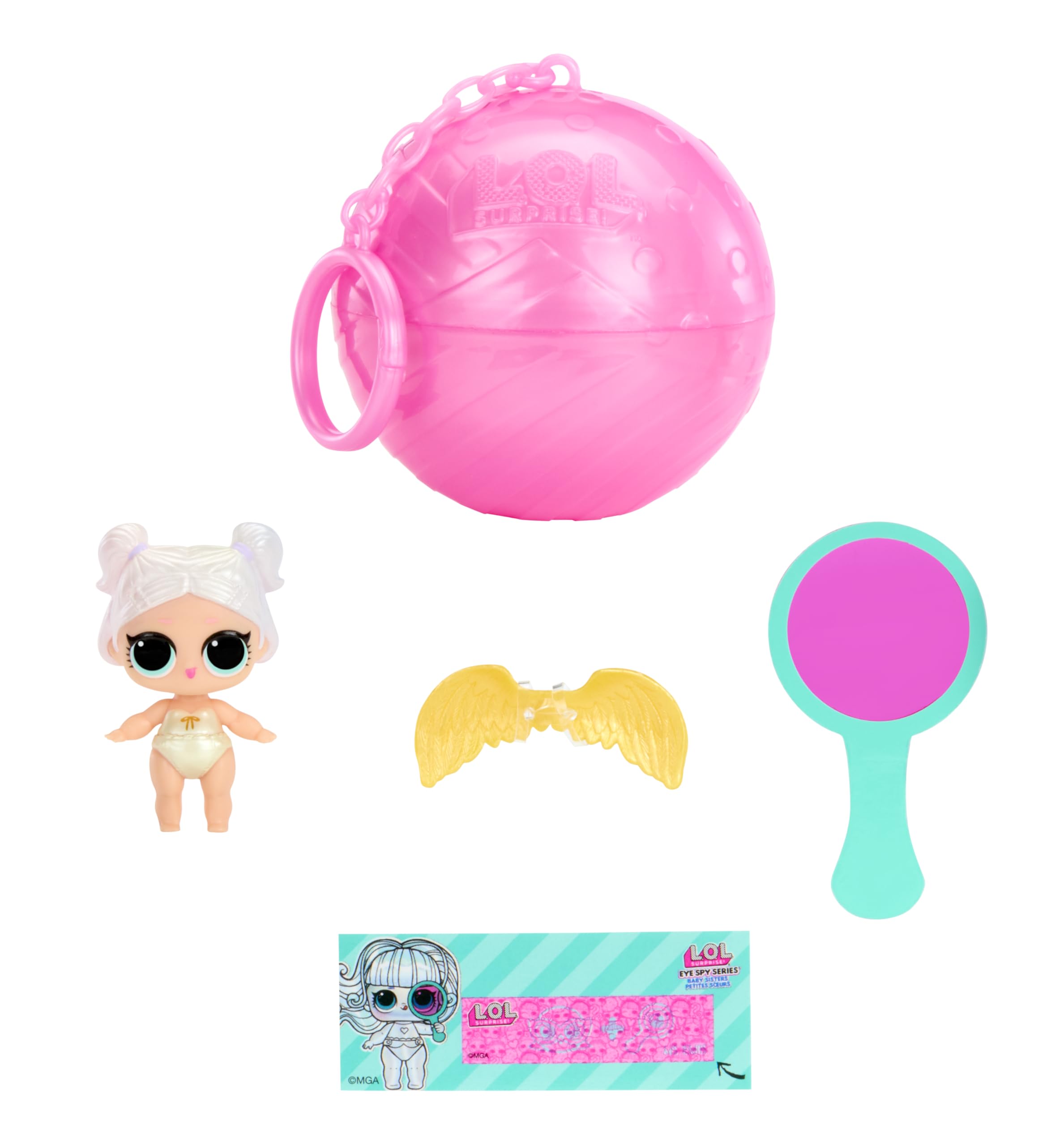 LOL Surprise Eye Spy ball packaging with clues invites kids to solve surprises.