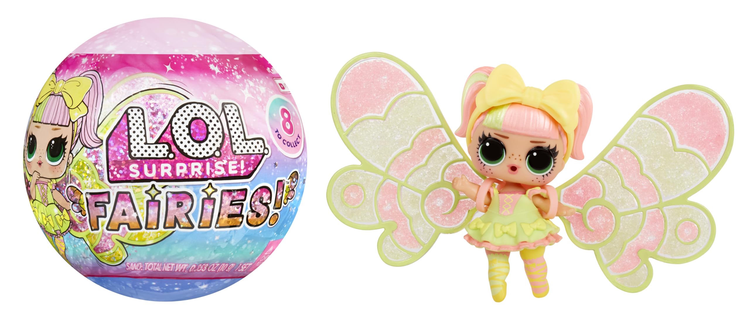 L.O.L. Surprise! Fairies Tots doll inside ball for exciting unboxing and display.