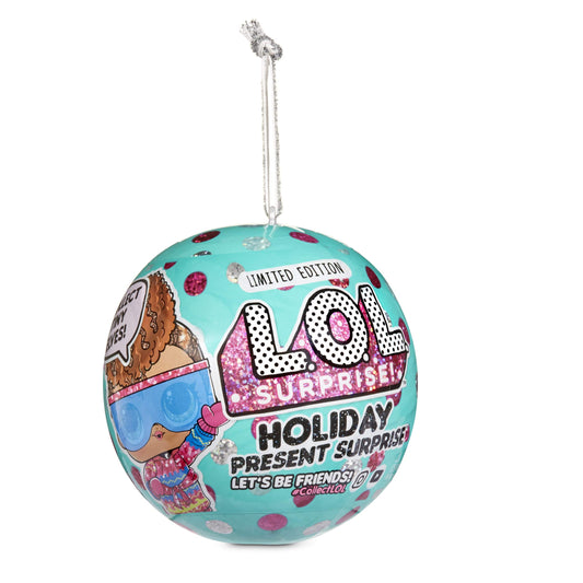 L.O.L. Surprise! Holiday Present Surprise doll with glitter makeover for festive play.