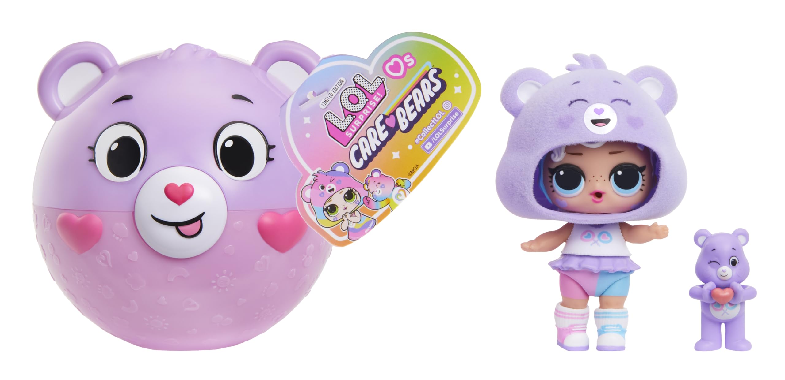 LOL Surprise Loves Care Bears Tots ball-face, a collectible container for unboxing joy