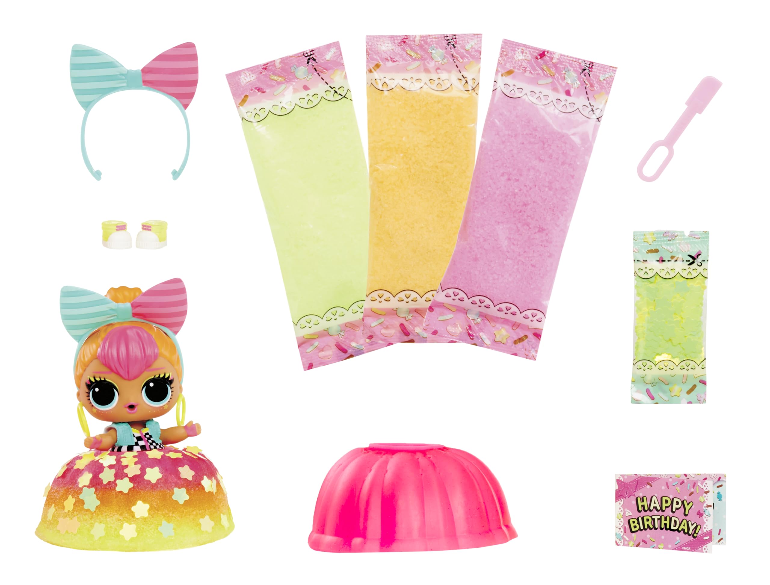 L.O.L. Surprise! Mix & Make Birthday Cake Tot cake mold shapes a stylish dress cake.