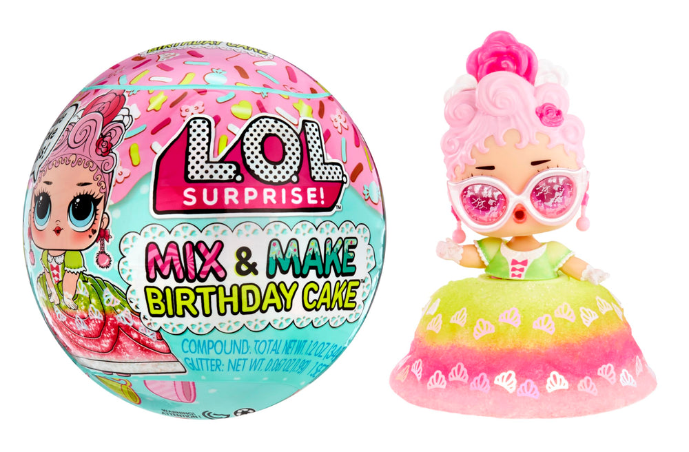 L.O.L. Surprise! Mix & Make Birthday Cake Tot ingredients sparkle for creative dress design.