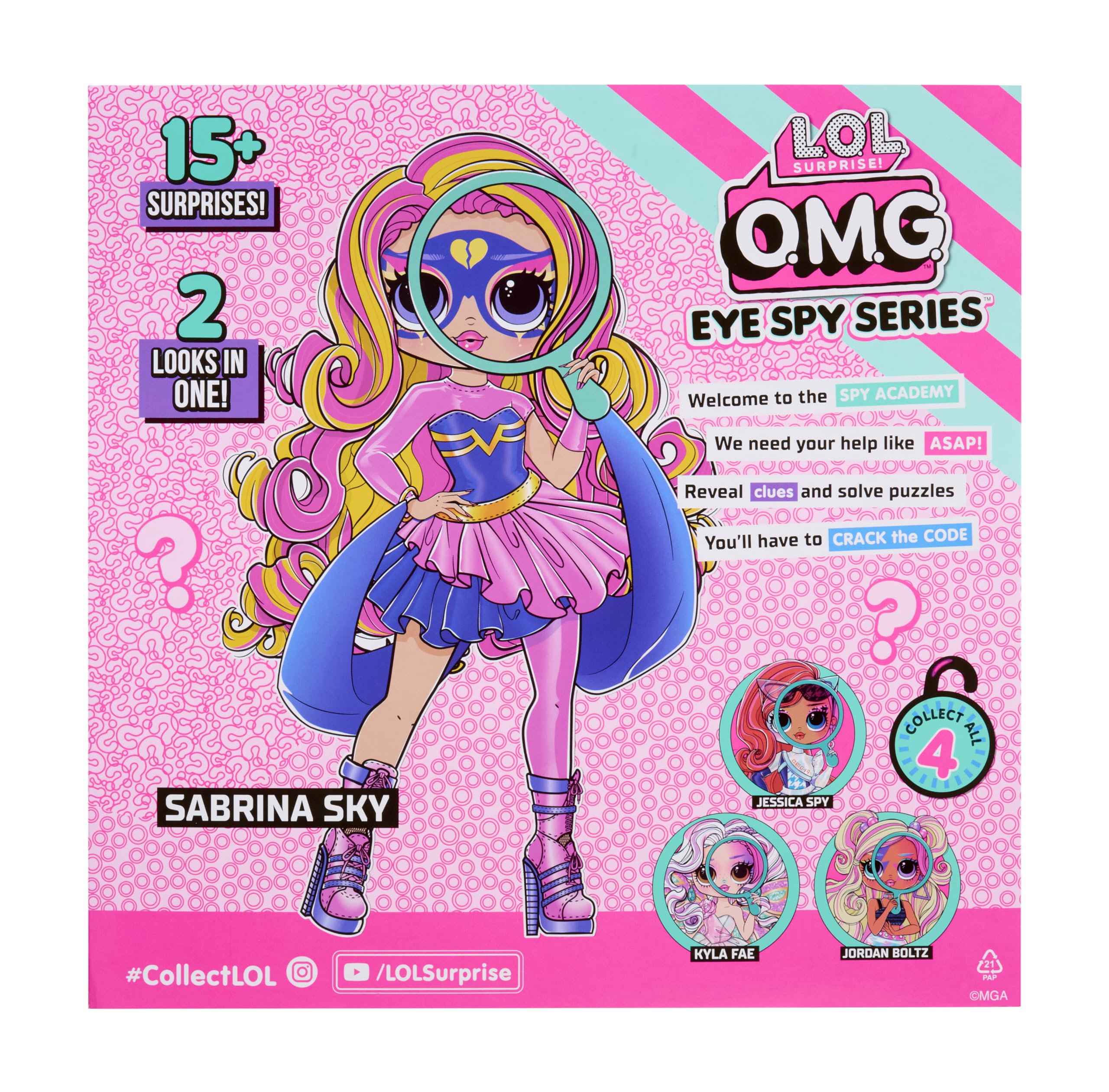 LOL Surprise! OMG Eye Spy packaging clues guide the reveal for curious kids.