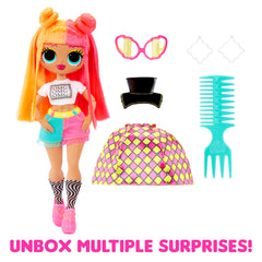L.O.L. Surprise Neonlicious skirt-to-shorts reveal enhances outfit transformation.