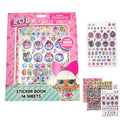 LOL Surprise sticker book with 14 sheets for decorating notebooks and school folders.