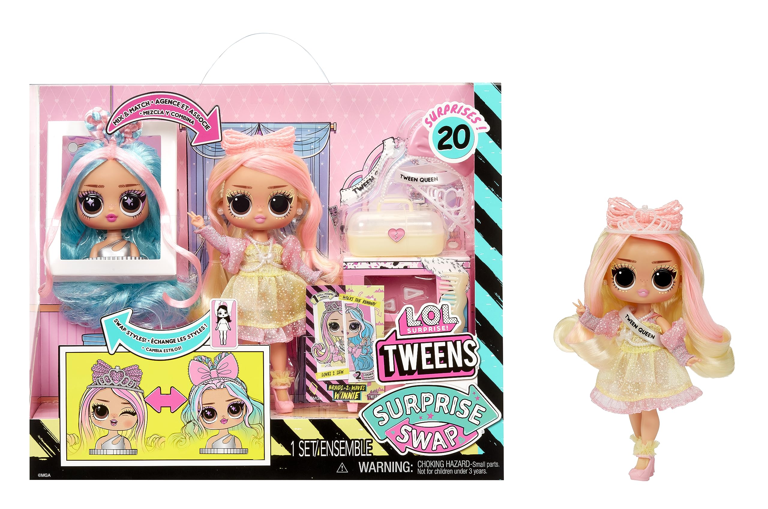 L.O.L. Surprise Tweens Winnie with Braids-2-Waves hair looks for imaginative styling play.