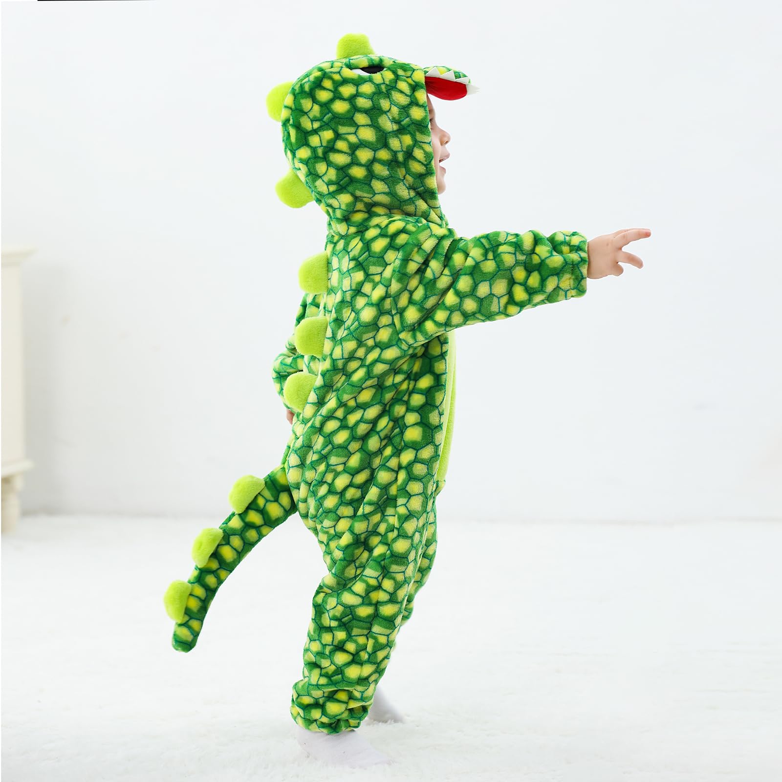 LOLANTA flannel dino costume onesie provides soft, skin-friendly comfort.