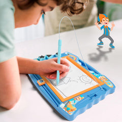 Lollipop Blippi magnetic sketcher front view showing travel-friendly design.