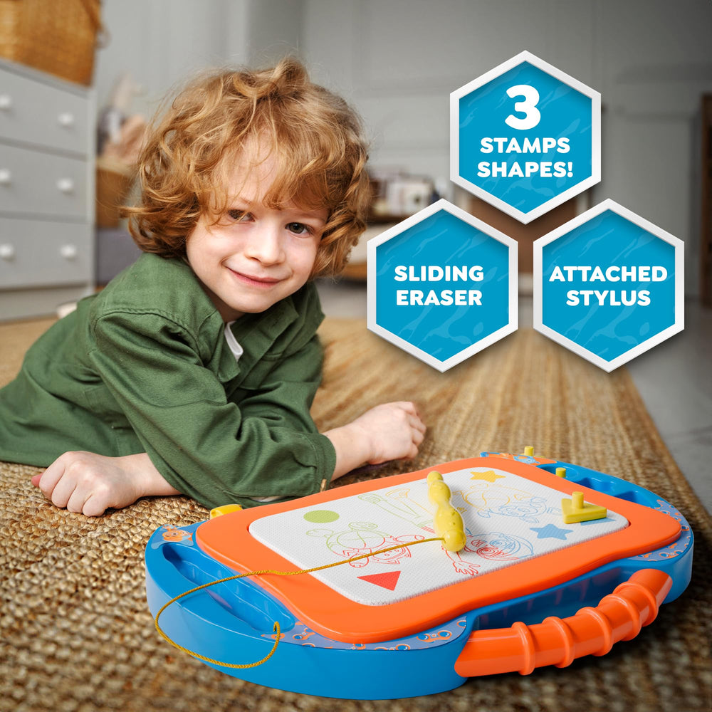 Lollipop Blippi toddler drawing on tabletop setup for focused learning moments.