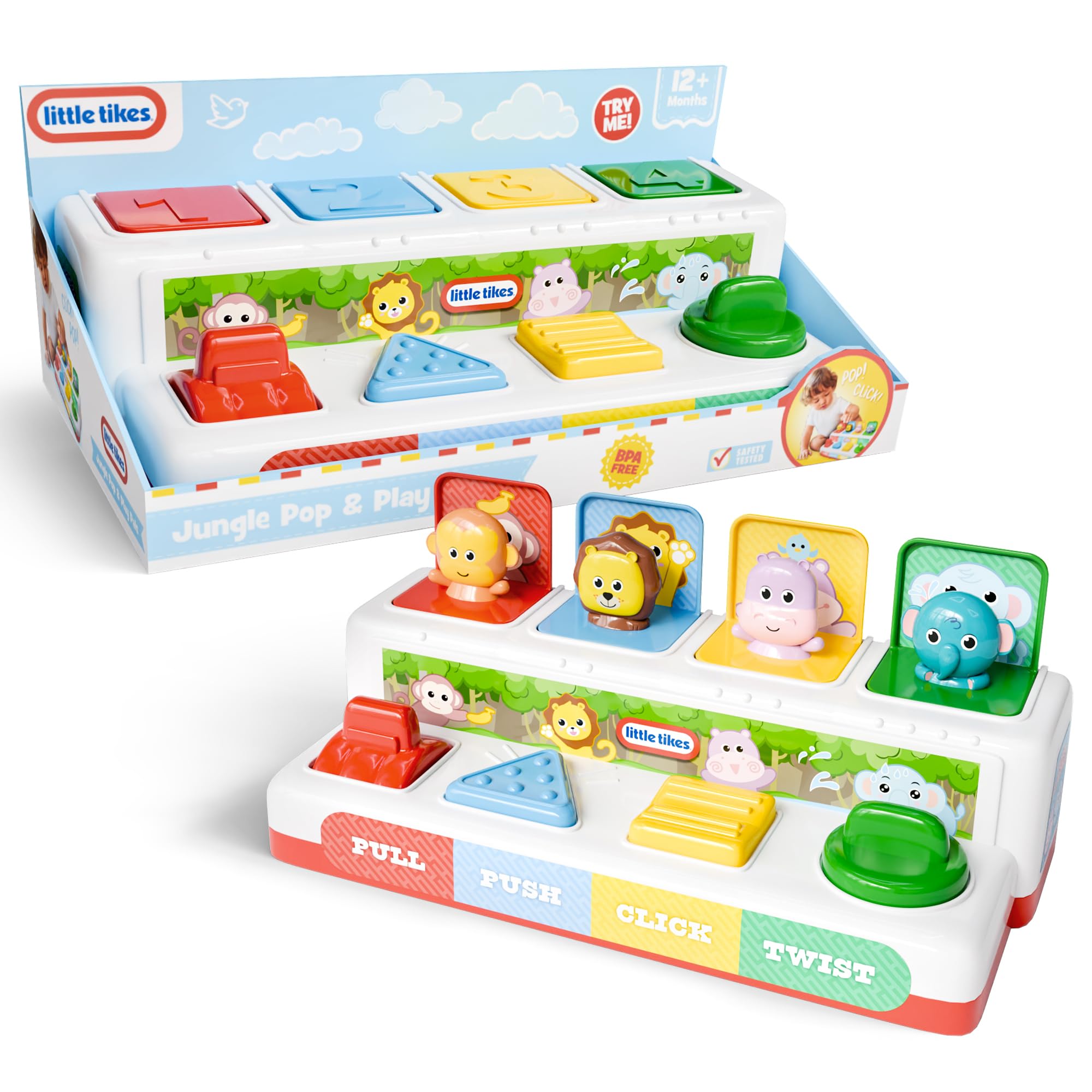 Lollipop Little Tikes Pop and Play Pals pop-up action toy promotes fine motor skills and imaginative play.