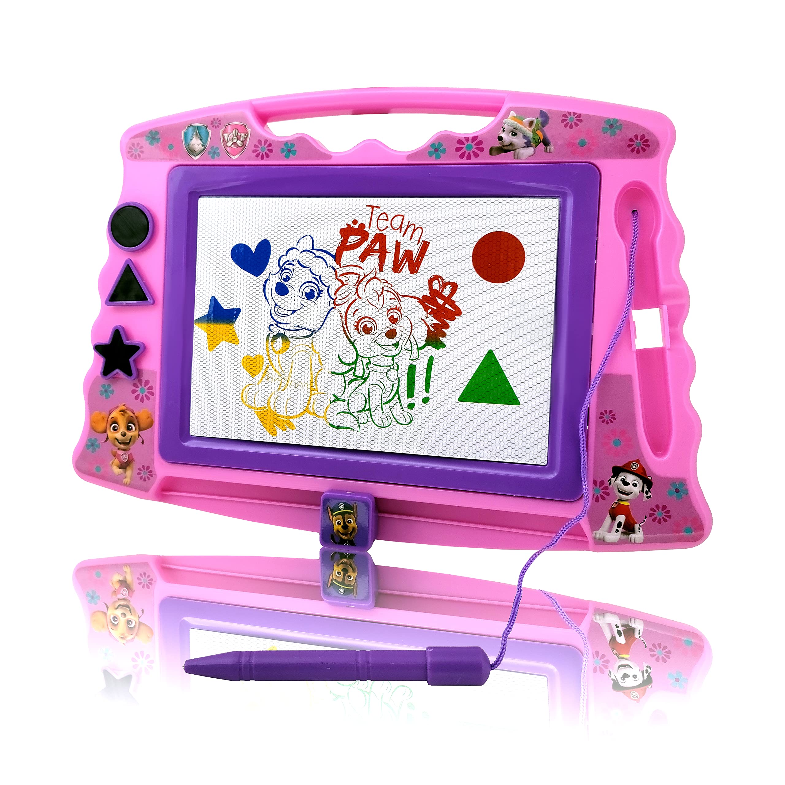 Lollipop PAW Patrol magnetic drawing board in pink with stylus for mess-free creativity.