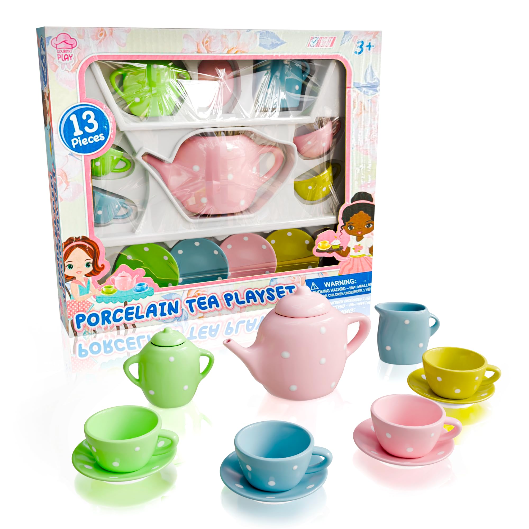 Lollipop porcelain tea set for girls with dainty design inspires elegant pretend tea parties.