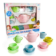 Lollipop porcelain tea set for girls with dainty design inspires elegant pretend tea parties.