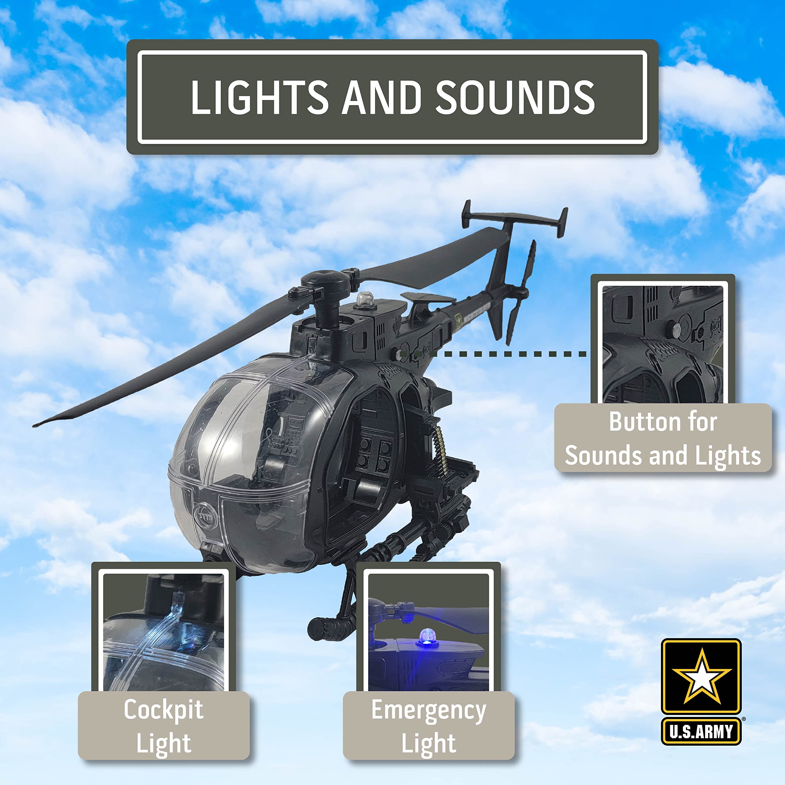 Lollipop soldier figure piloting the helicopter for action-packed play