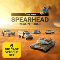 Lollipop US Army die-cast military trucks collection; six vehicles spark creative playtime.