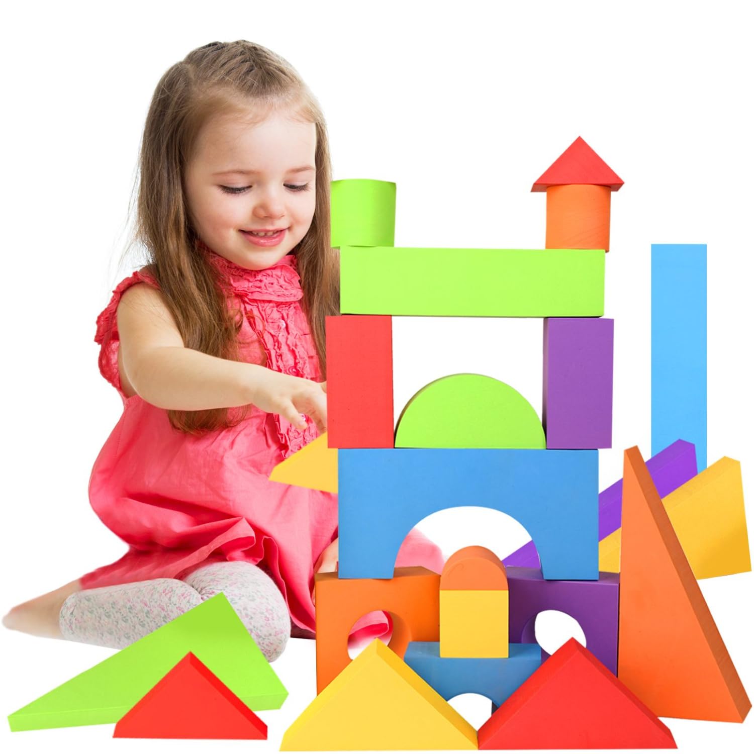 LOLO TOYS large foam blocks ready for easy stacking and imaginative construction for toddlers.