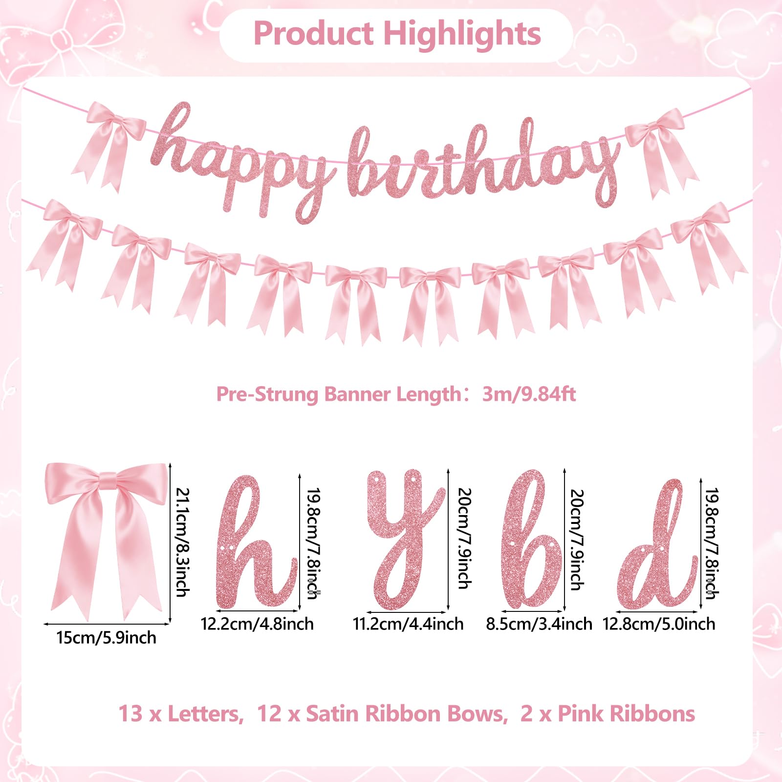 Lomantank pink satin bow garland featuring 10 bows for elegant photos.