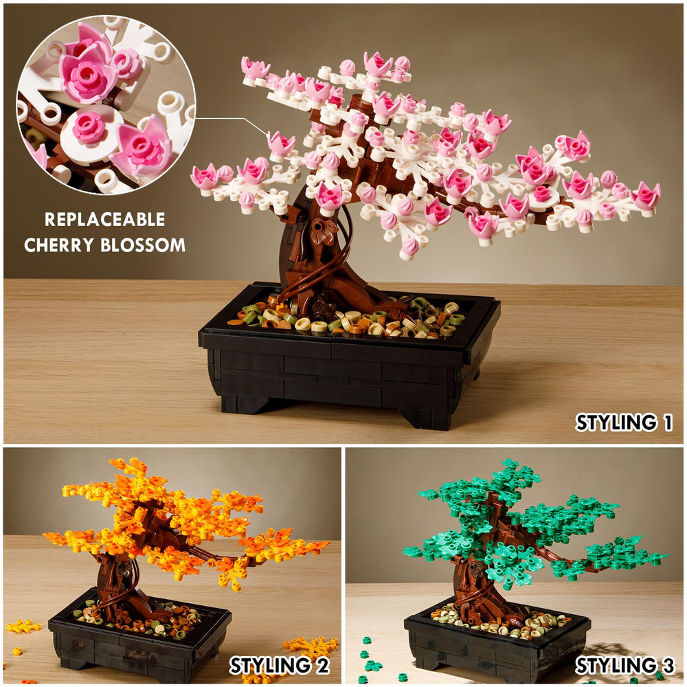 LOMBEE Sakura Bonsai design—delicate pink blooms on a lifelike wooden trunk.