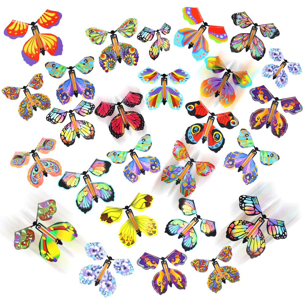 LOMIMOS flying butterfly pack front view shows vibrant styles for party fun.