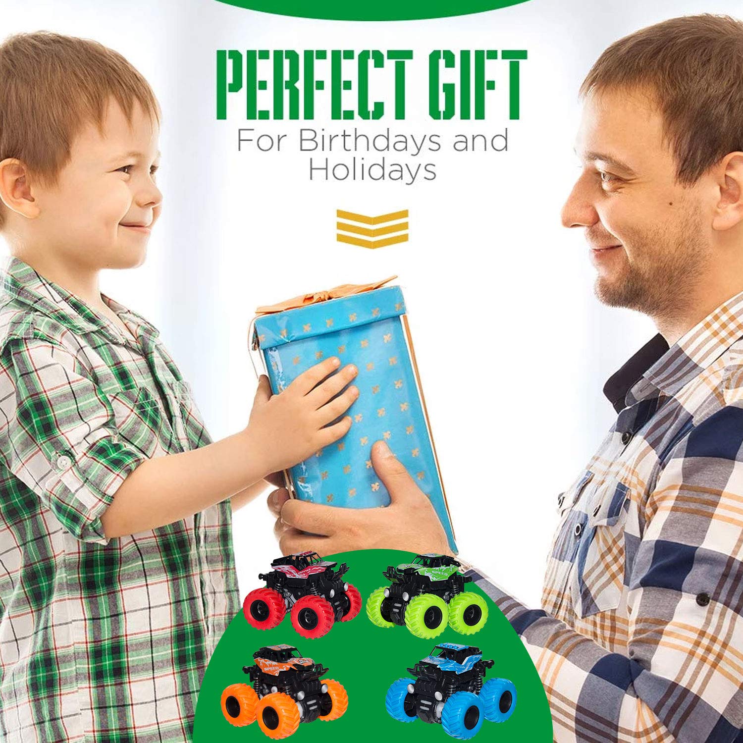 LONANDY Monster Truck Toy – shock-absorbing springs soften bumps for smoother rides.