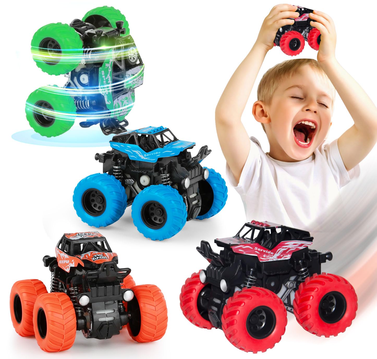 LONANDY Monster Truck Toy – forward drive view shows friction-powered action and range.