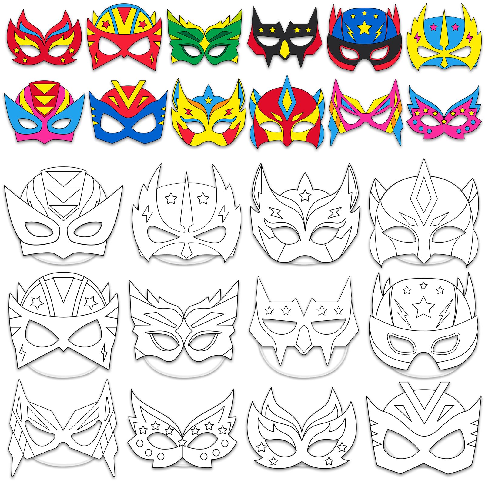 Lonfliness 36 set hero masks ready for coloring and group crafts