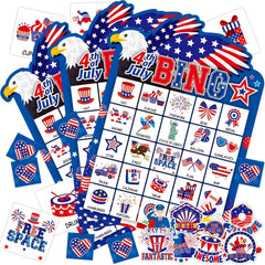 Lonfliness 4th of July bingo cards with eagle wings for a family-friendly celebration.