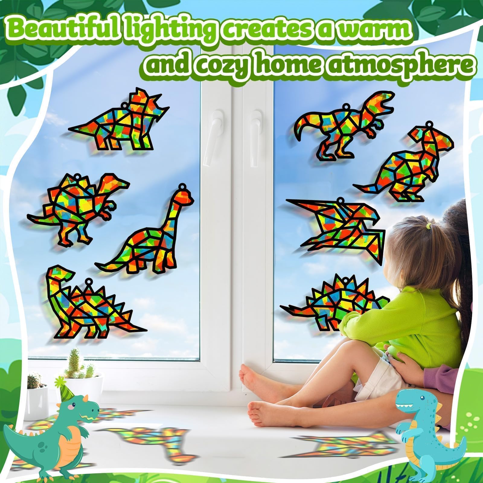 Lonfliness dinosaur suncatchers ribbons enable simple hanging on windows
