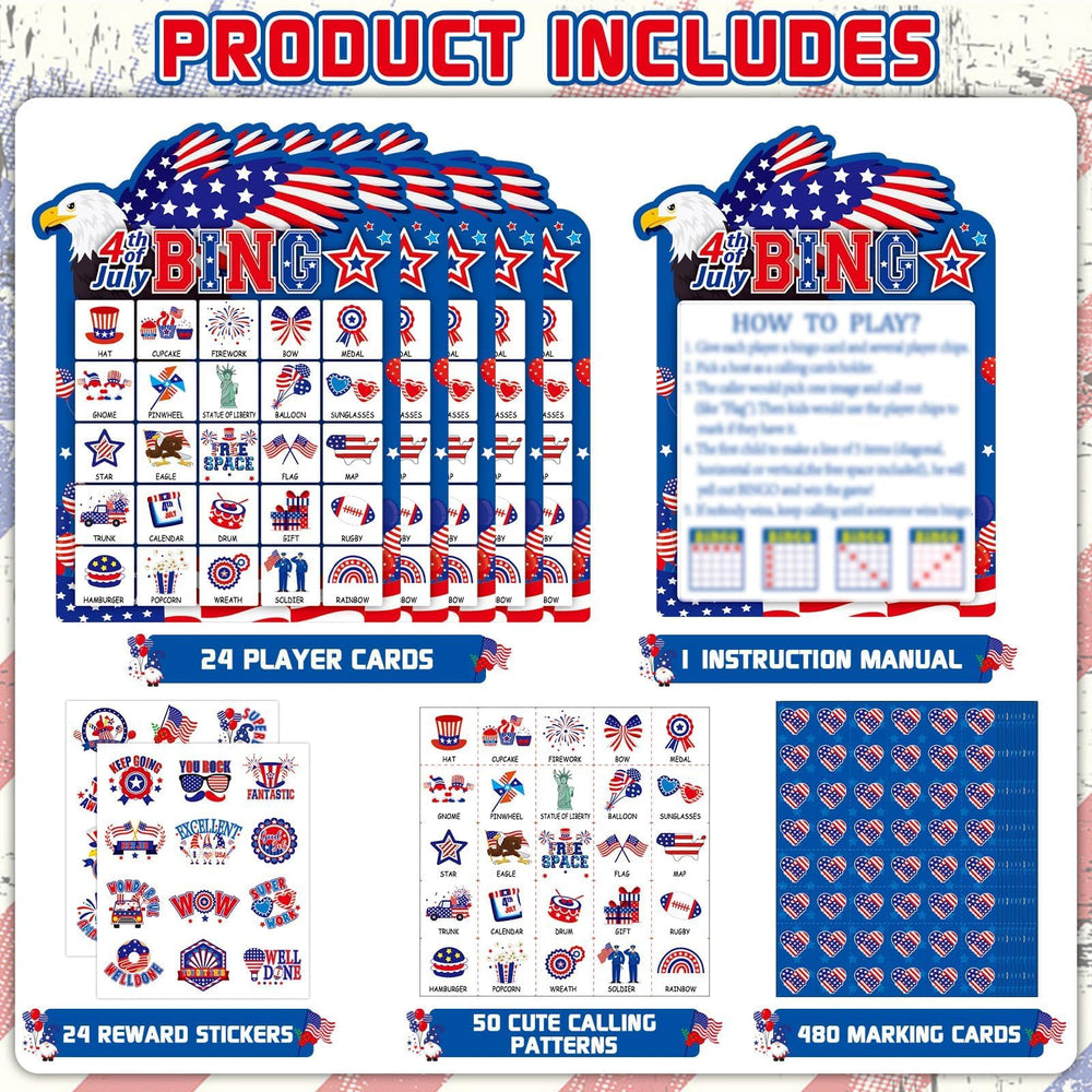 Lonfliness eagle wings bingo cards highlight patriotic design for engaging large groups.