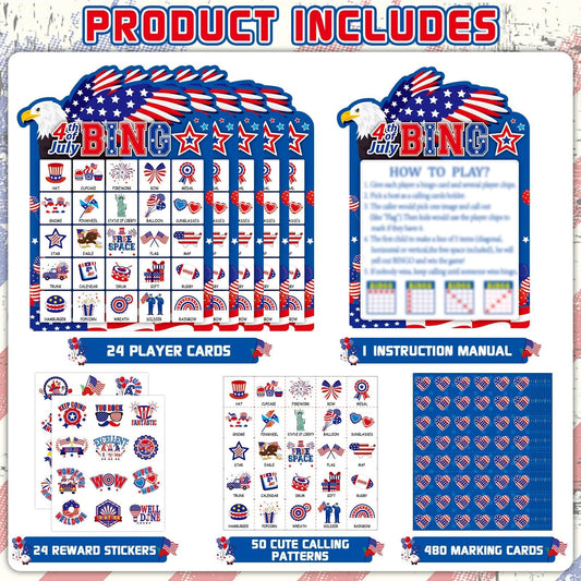 Lonfliness eagle wings bingo cards highlight patriotic design for engaging large groups.