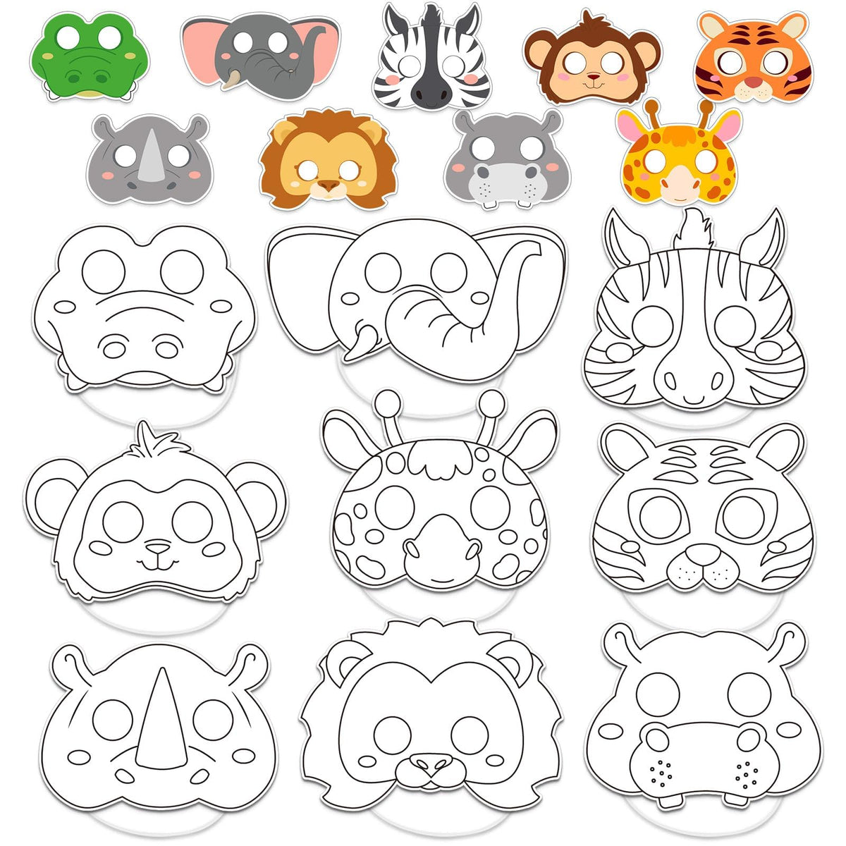 Lonfliness jungle animal masks pack ready for coloring and party crafts
