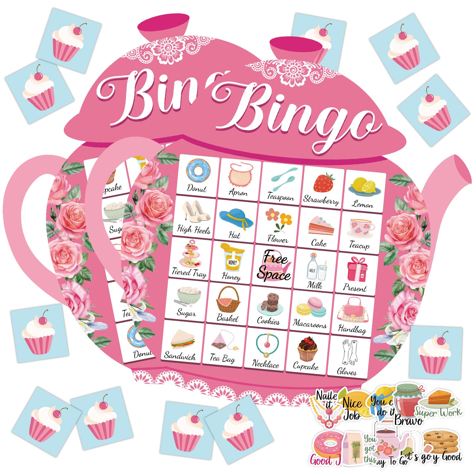 Lonfliness tea party bingo cards in teapot shapes promote elegant gatherings and easy social play.
