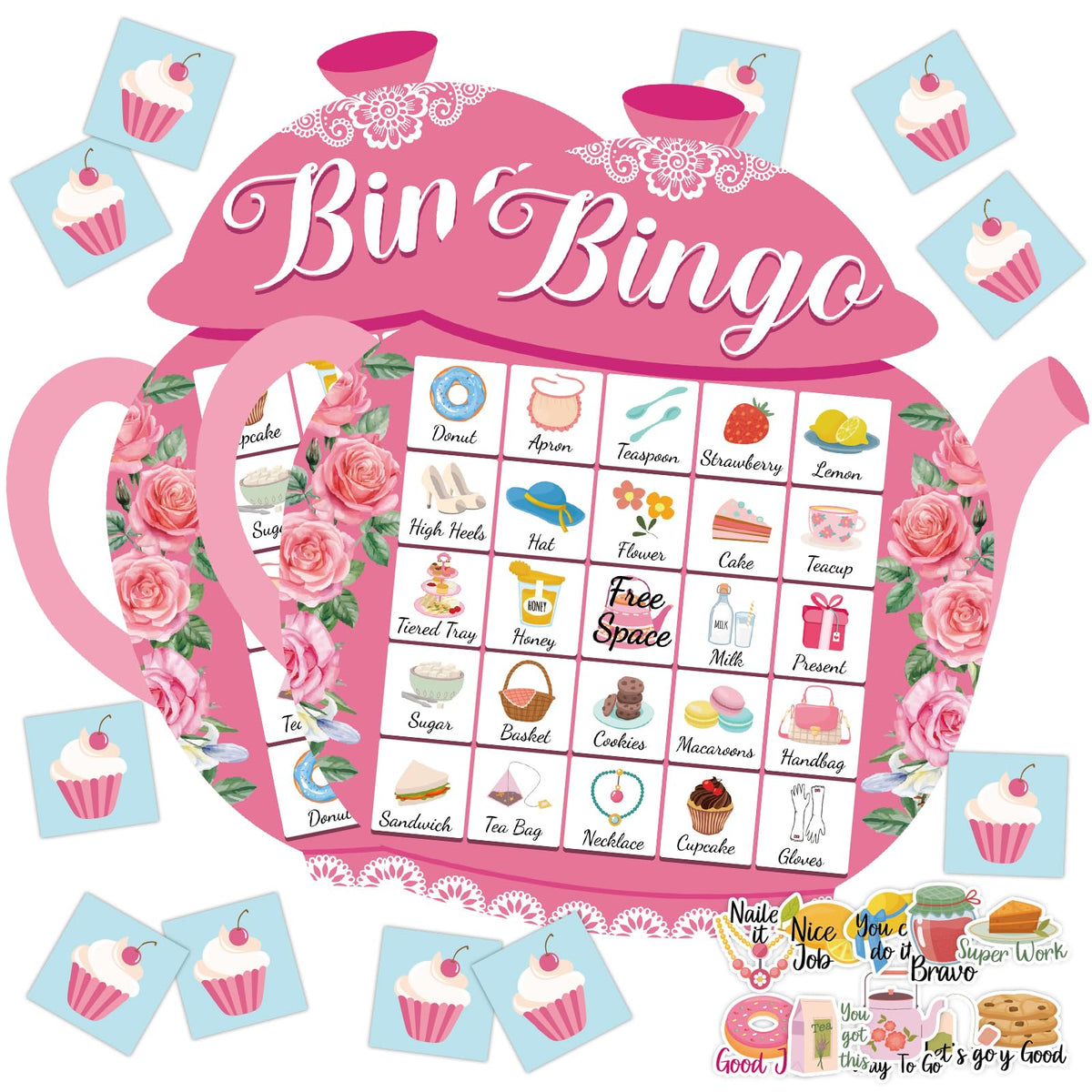 Lonfliness tea party bingo cards in teapot shapes promote elegant gatherings and easy social play.