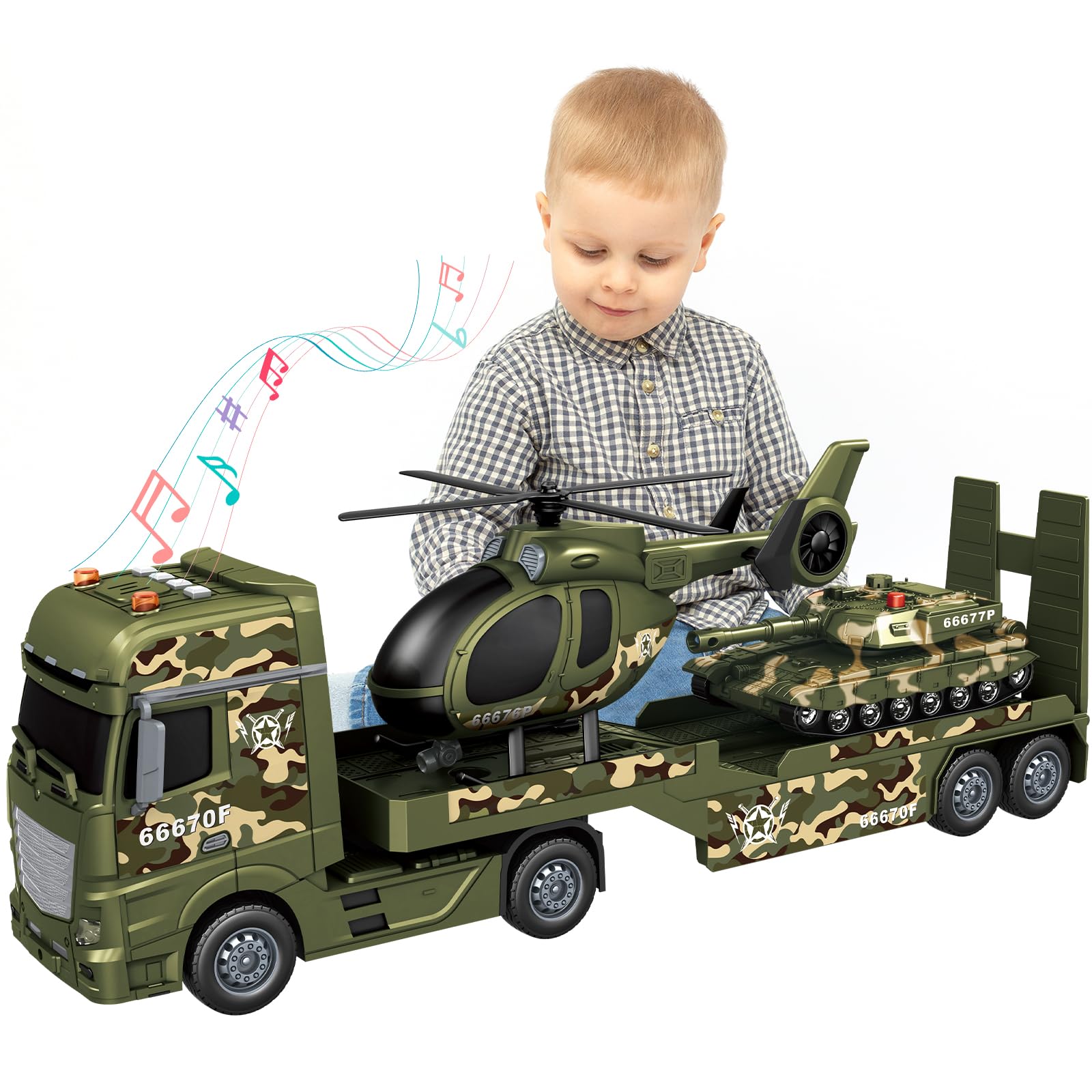 Lonfypeng 3in1 military truck with helicopter and tank for imaginative play