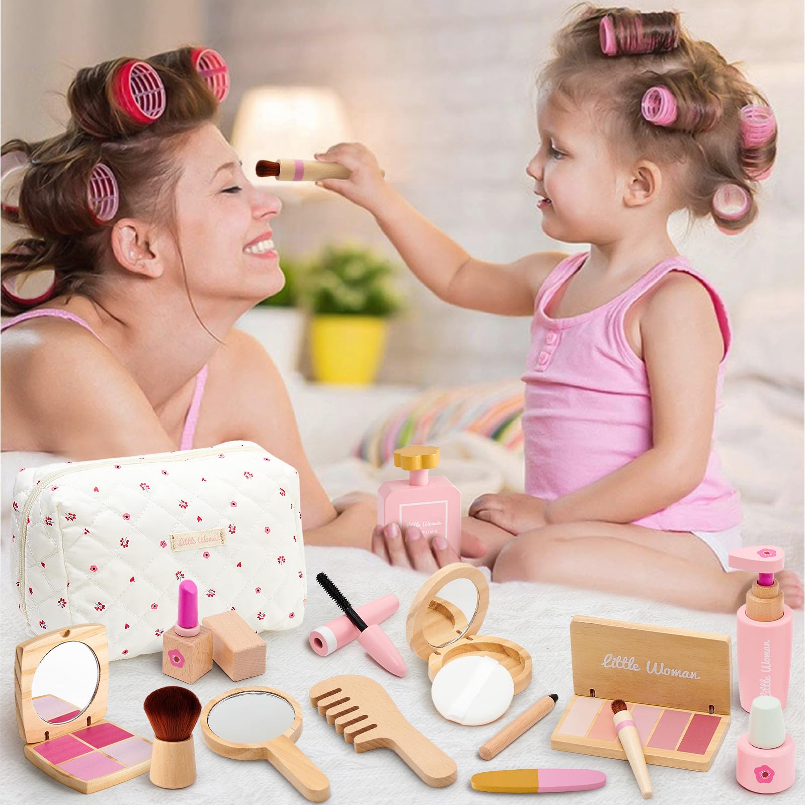 Lonico makeup kit inside soft pink bag for portable play sessions