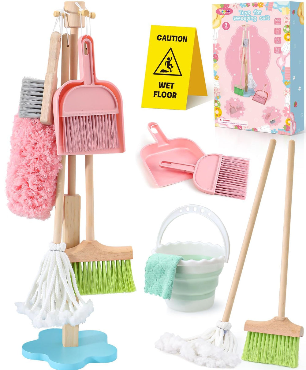 Lonico wooden cleaning mop for toddlers encourages pretend play and tidy routines