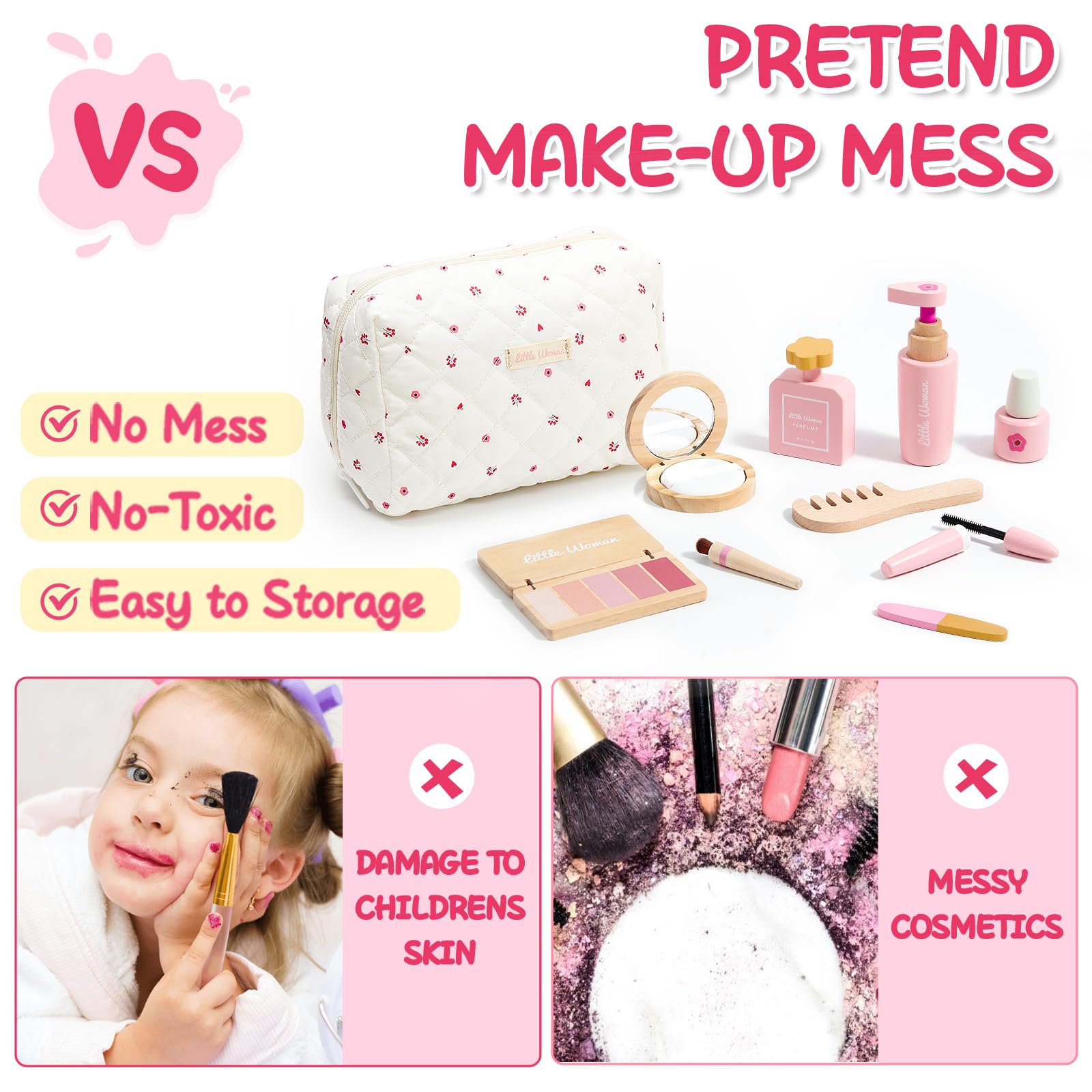 Lonico mascara and lipstick sticks with safe wooden design for pretend beauty