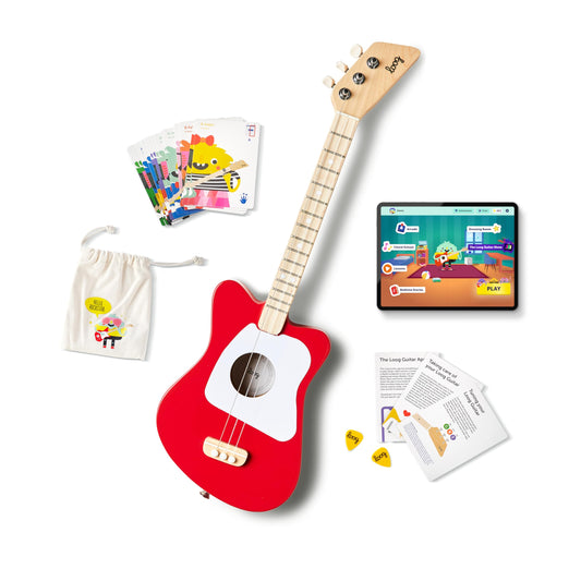 Loog Mini with a 3-string design eases early guitar learning for kids.