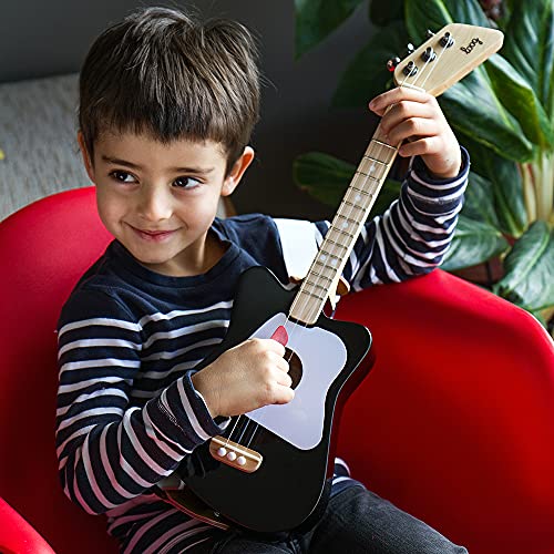 Loog Mini chord flashcards assist quick on-device practice.