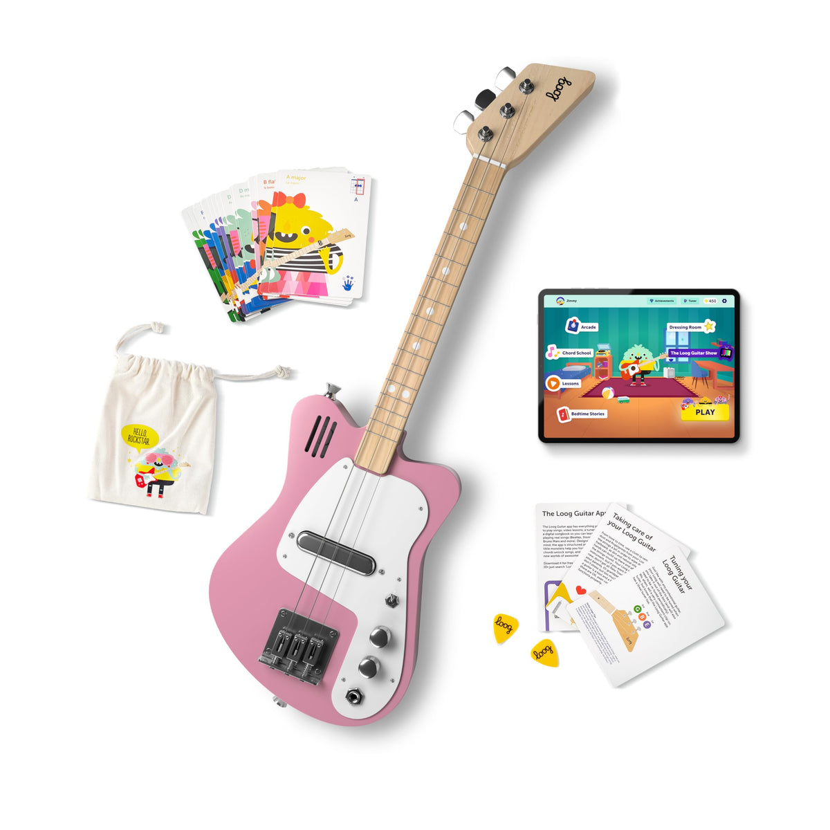 Loog Mini electric guitar for kids front view, beginner-friendly start