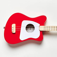 Loog Mini nylon strings produce warm classical tones ideal for first chords.